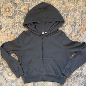 TNA/Aritzia Charcoal waffle cropped Hoodie